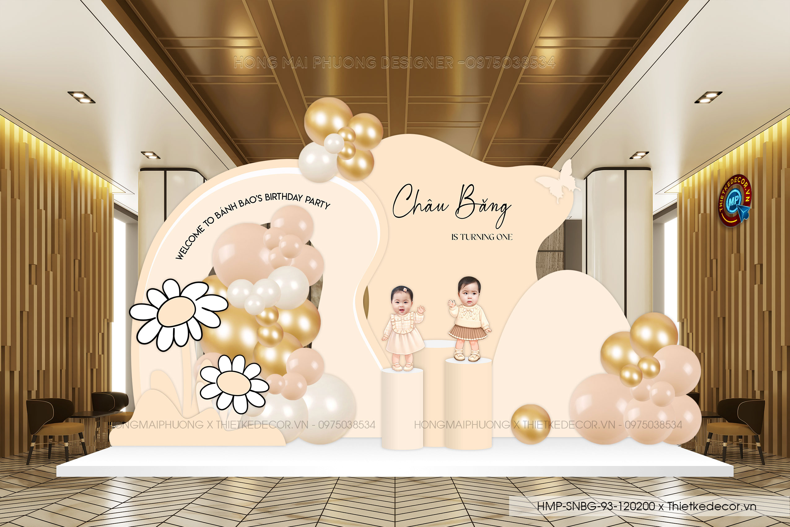 File thiết kế sinh nhật bé gái tone kem tuổi rắn dễ thương đáng yêu cute sang trọng